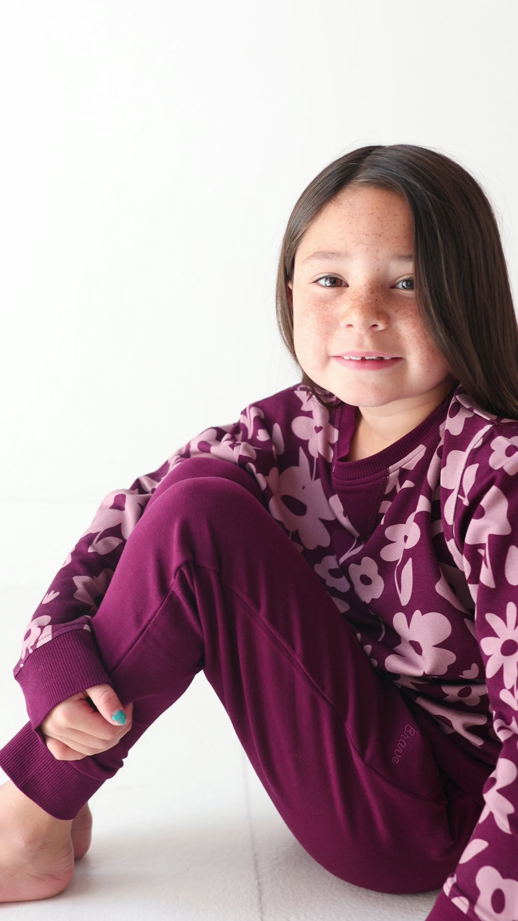 Deep Plum Floral Bamboo French Terry Pullover & Jogger Set