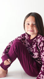 Deep Plum Floral Bamboo French Terry Pullover & Jogger Set