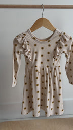 Sunflowers Small Ribbed Ruffle Long Sleeve Dress