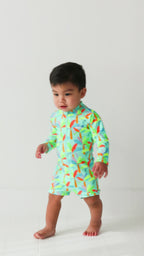 Neon Palm Trees Long Sleeve Rash Guard Boy Shortie