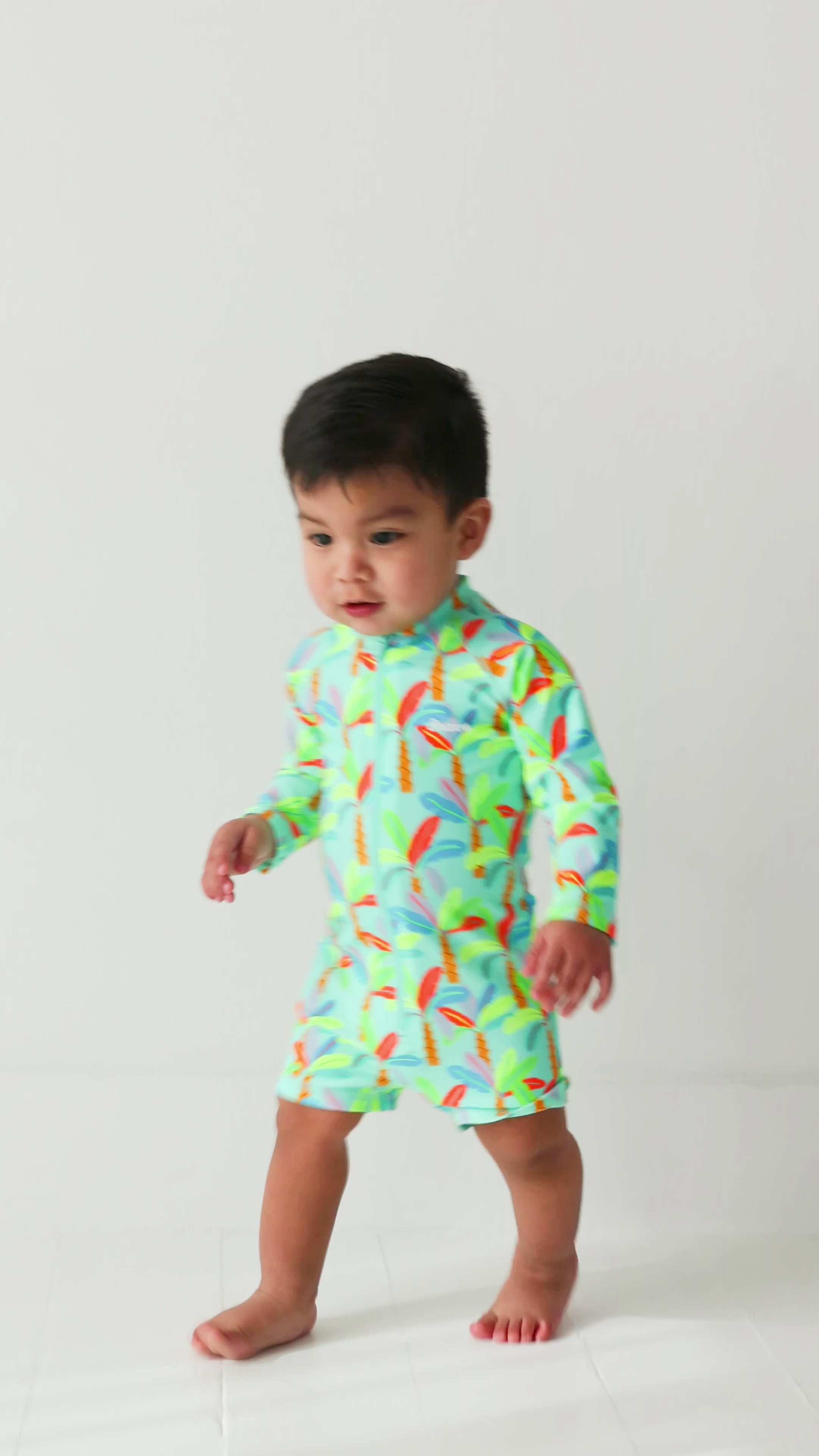 Neon Palm Trees Long Sleeve Rash Guard Boy Shortie