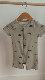 Military Small Ribbed Summer Zip Romper