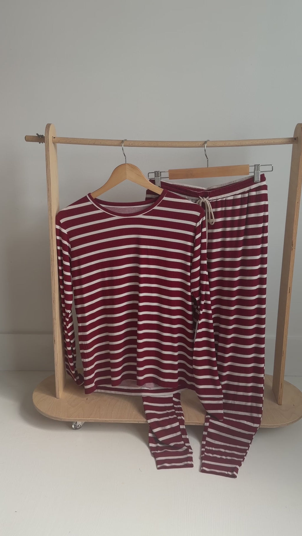 Red Wide Stripe Small Ribbed Women's Matching Set