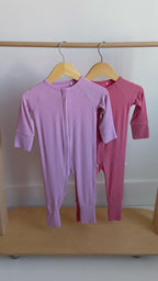Peony Pink Small Ribbed Zip Romper