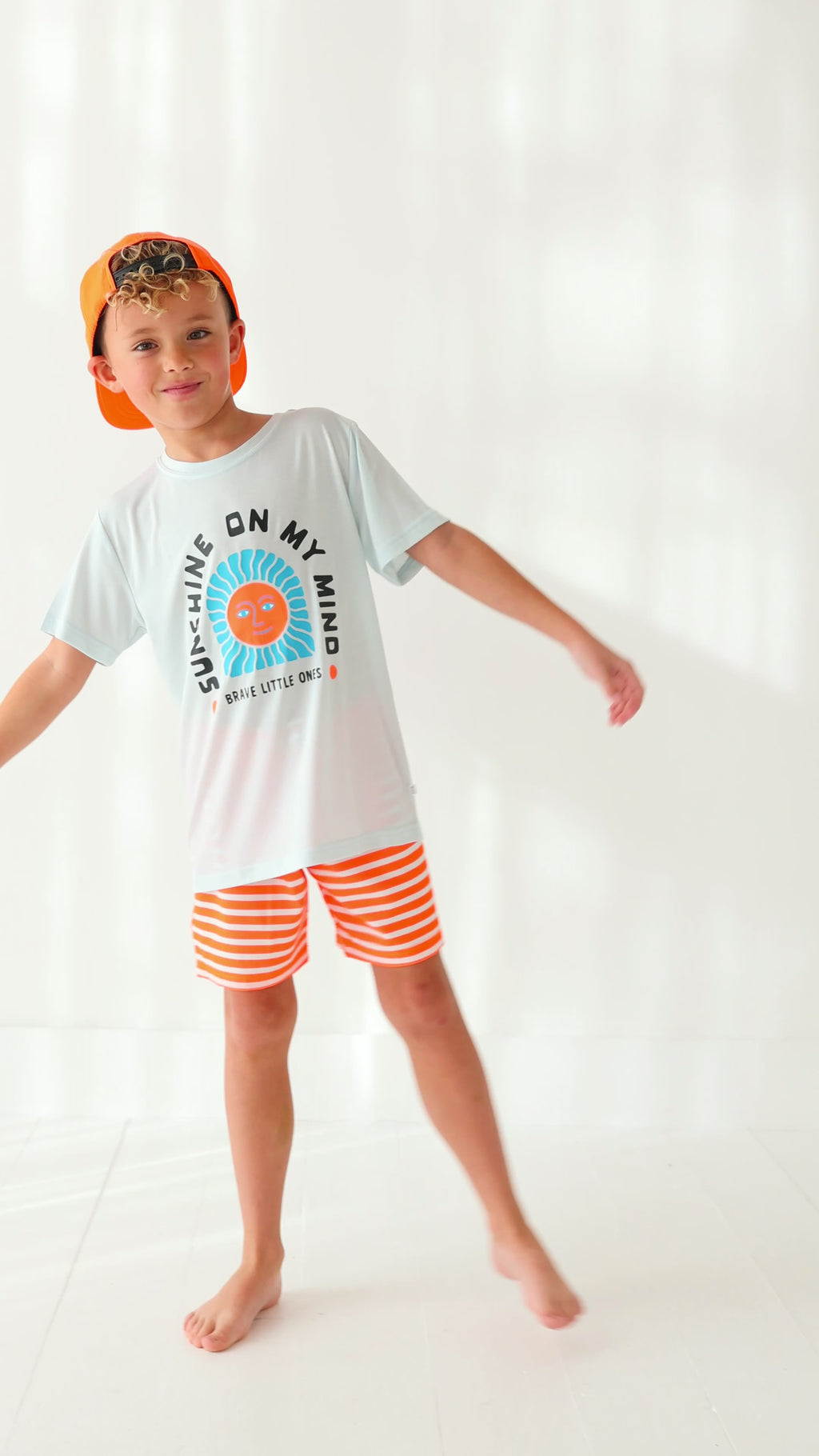 Neon Orange Stripe Swim Trunks