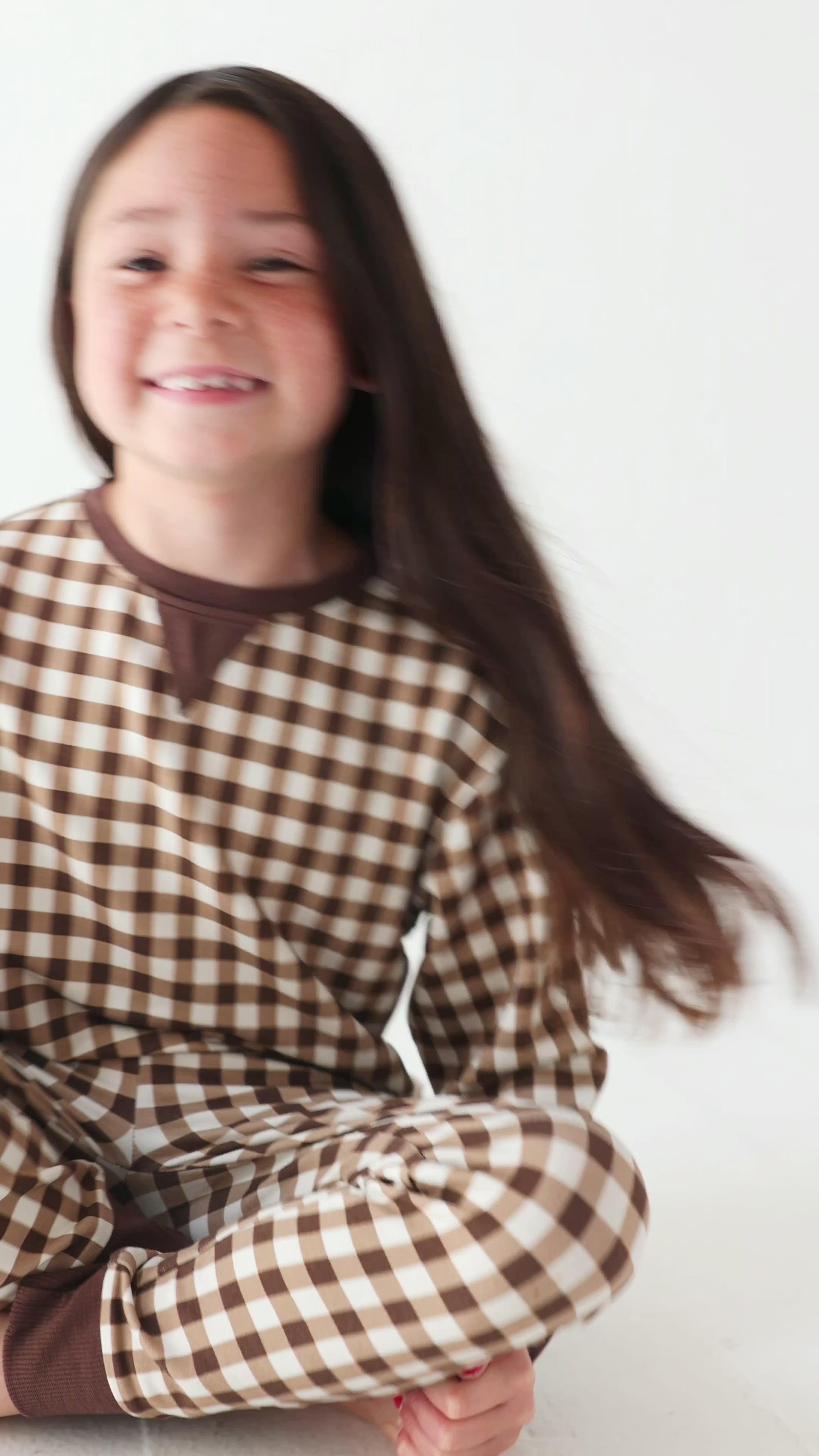 Dark Brown Gingham Bamboo French Terry Pullover