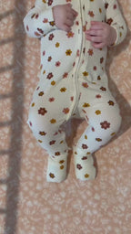 Pink Daisies Small Ribbed Zip Romper