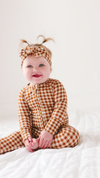 Caramel Small Gingham Zip Romper