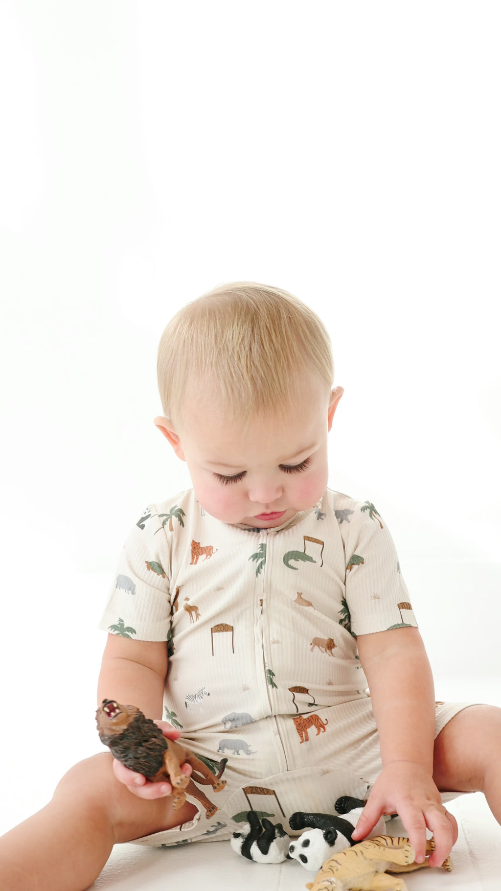 Zoo Day Small Ribbed Summer Zip Romper
