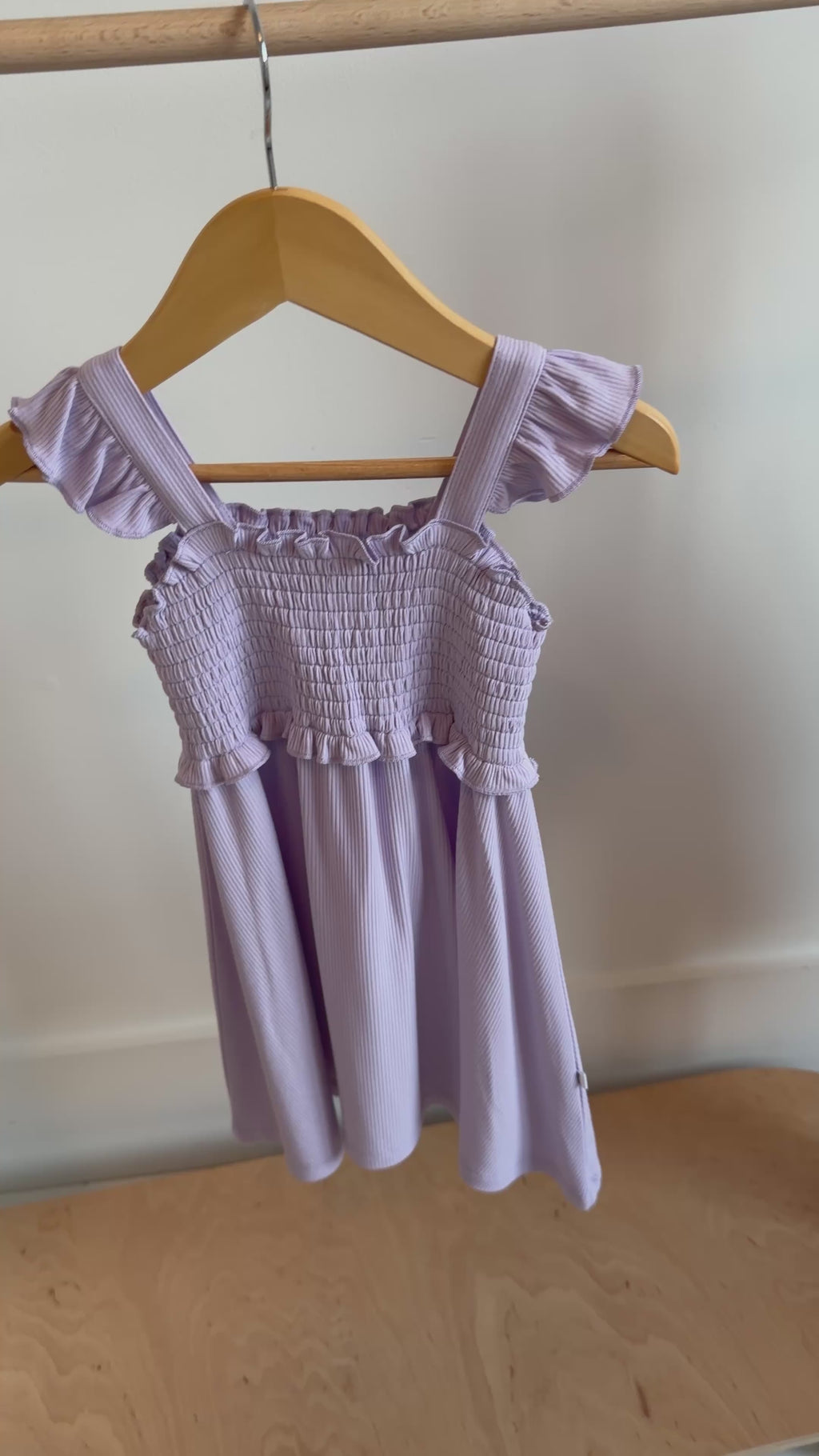 Lavender Small Ribbed Flutter Sleeve Dress