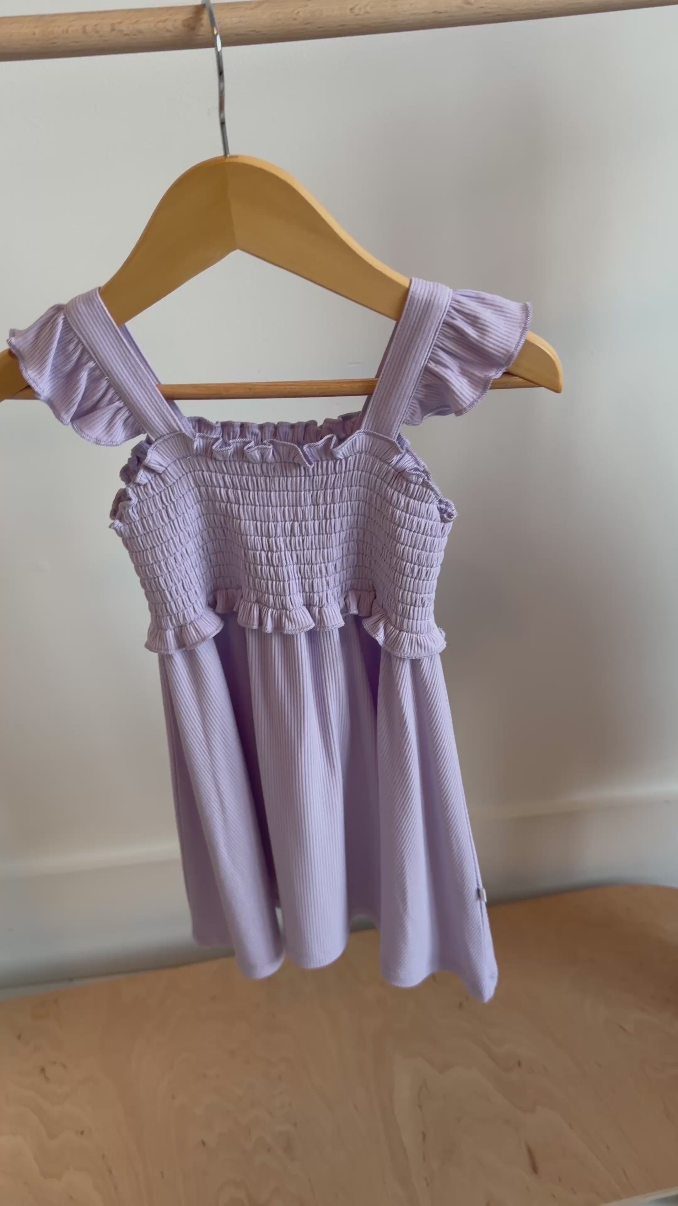 Lavender Small Ribbed Flutter Sleeve Dress