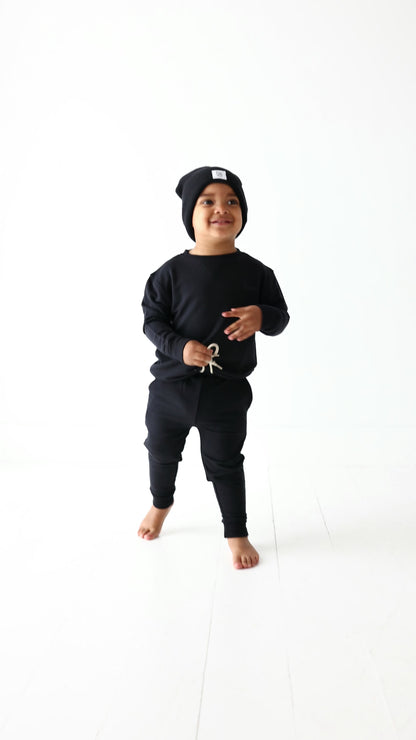 Midnight Black with Brave Embroidered Bamboo French Terry Pullover