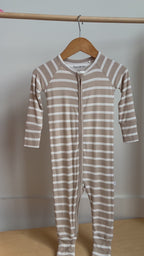 Tan Wide Stripe Small Ribbed Zip Romper
