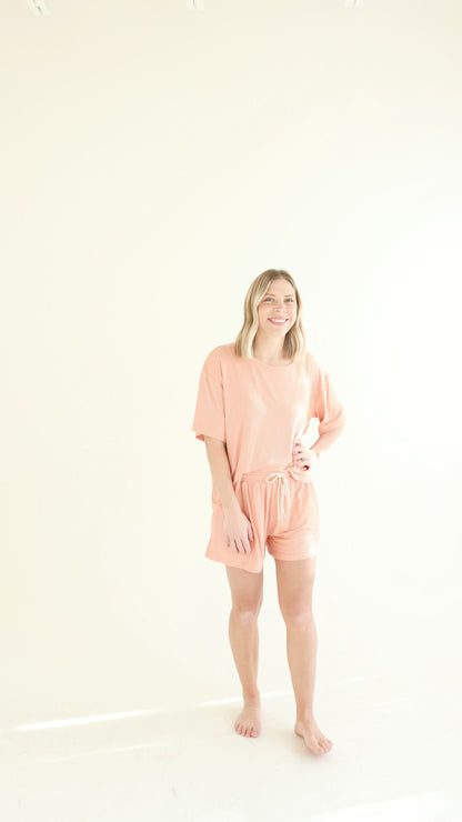 Coral Small Ribbed Women's Shorts Set