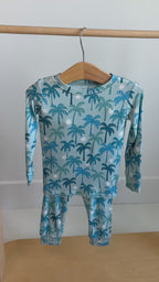 Coastal Blue Palms Small Ribbed Two-Piece Set