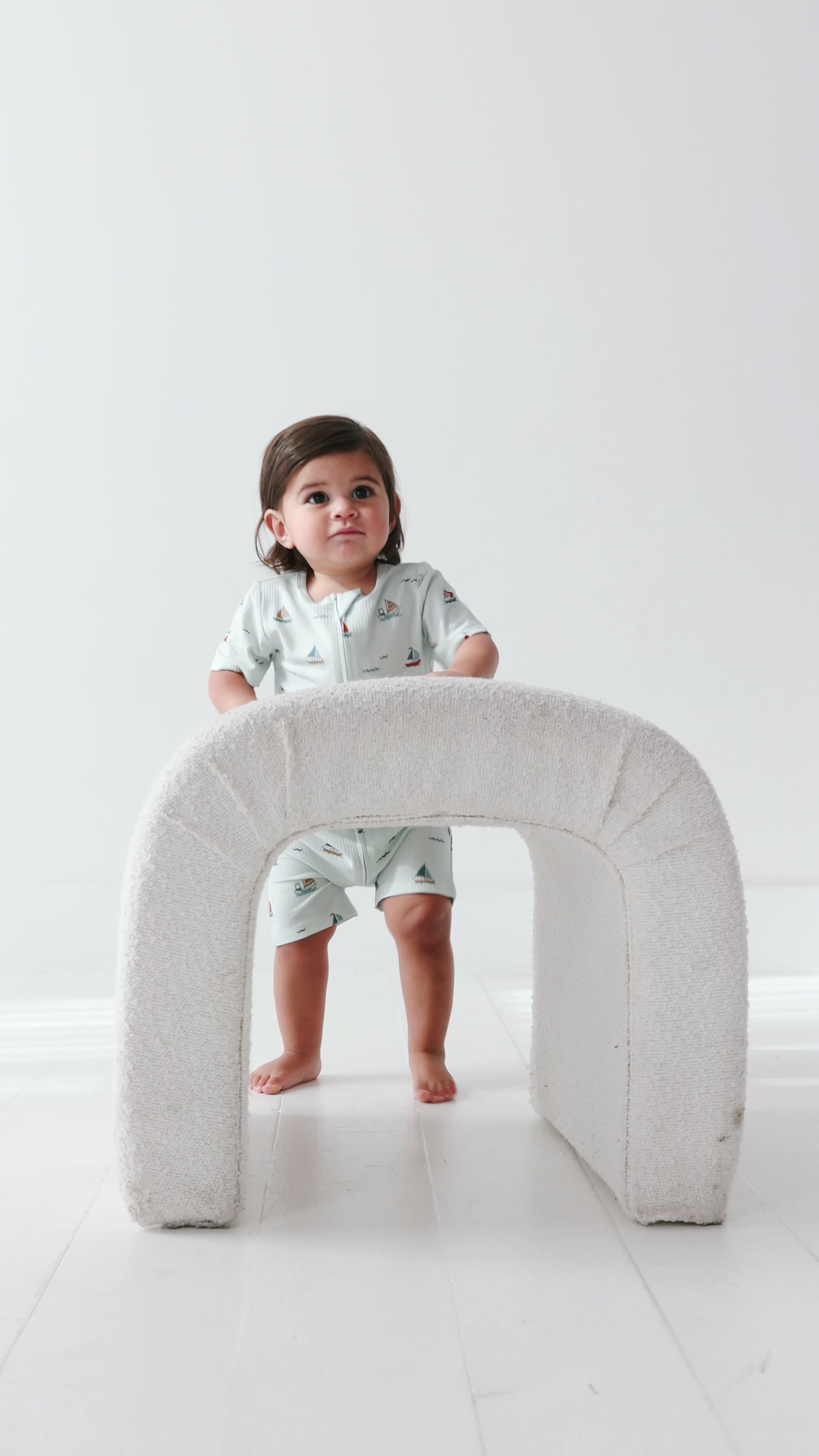 Nautical Boats Small Ribbed Summer Zip Romper