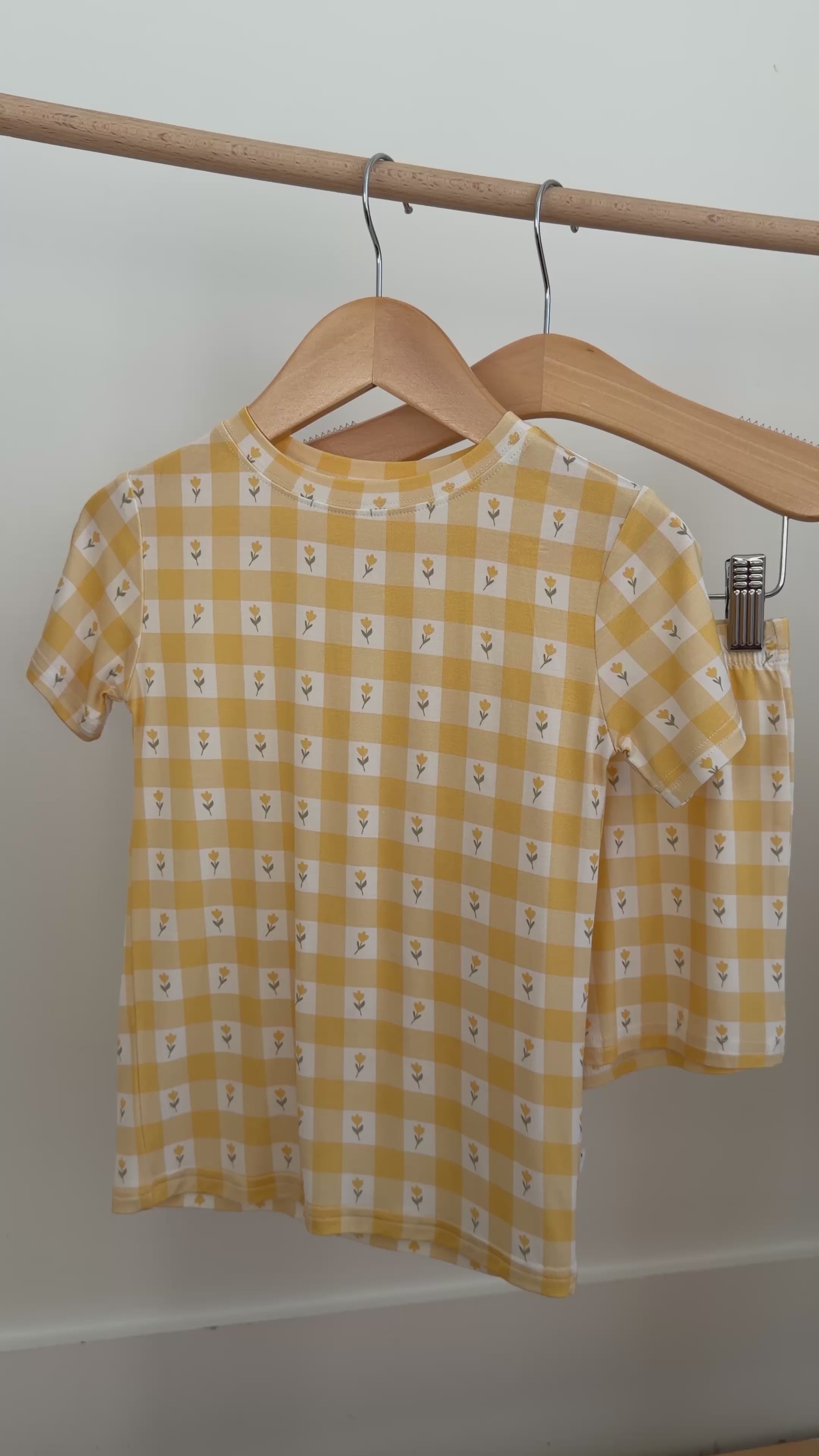 Yellow Gingham Tulip Shorts Two-Piece Set