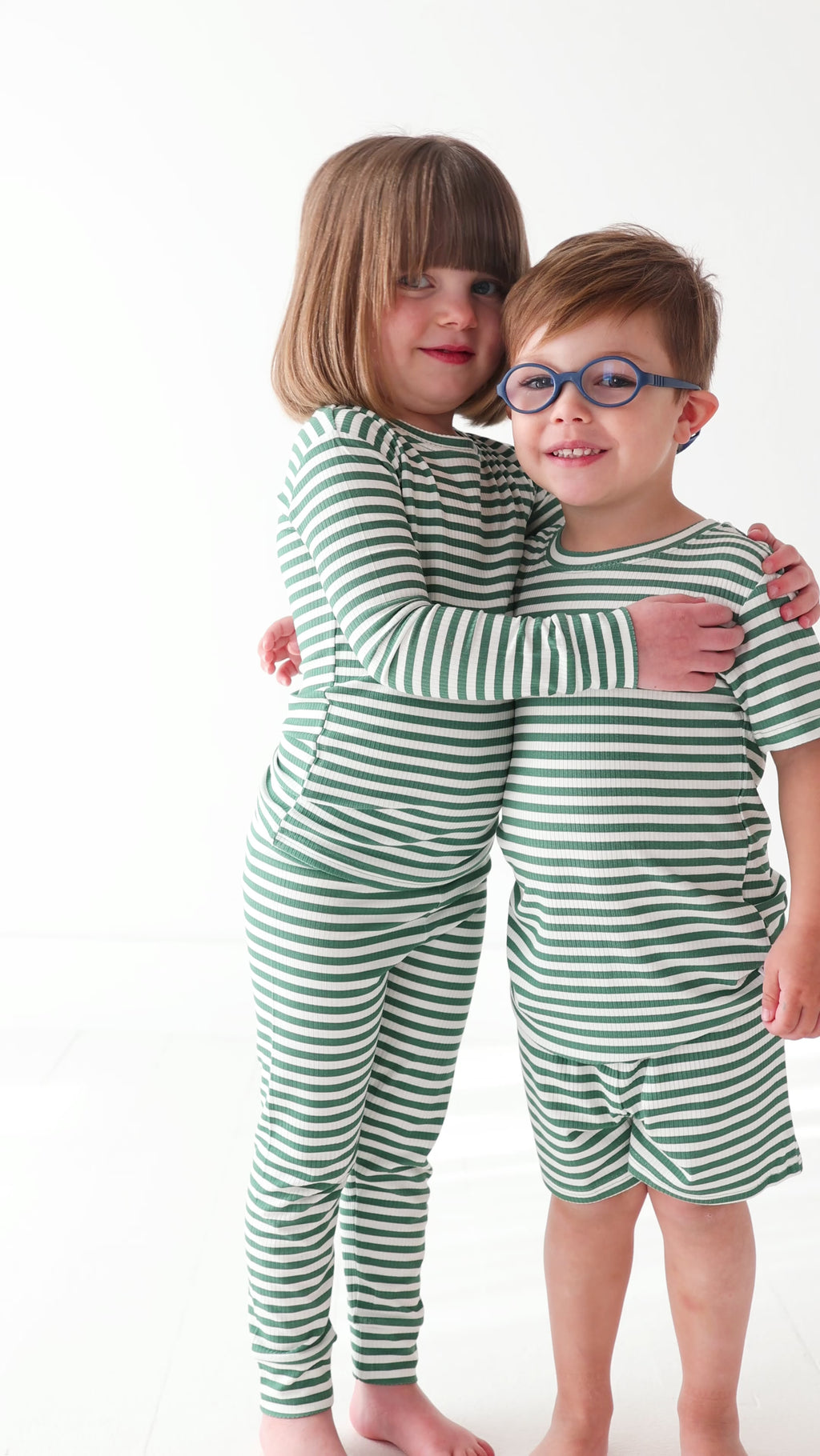 Eucalyptus Green Stripe Small Ribbed Shorts Two-Piece Set