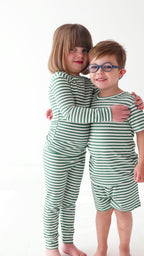 Eucalyptus Green Stripe Small Ribbed Shorts Two-Piece Set