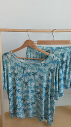 Coastal Blue Palms Small Ribbed Women's Short Sleeve Top