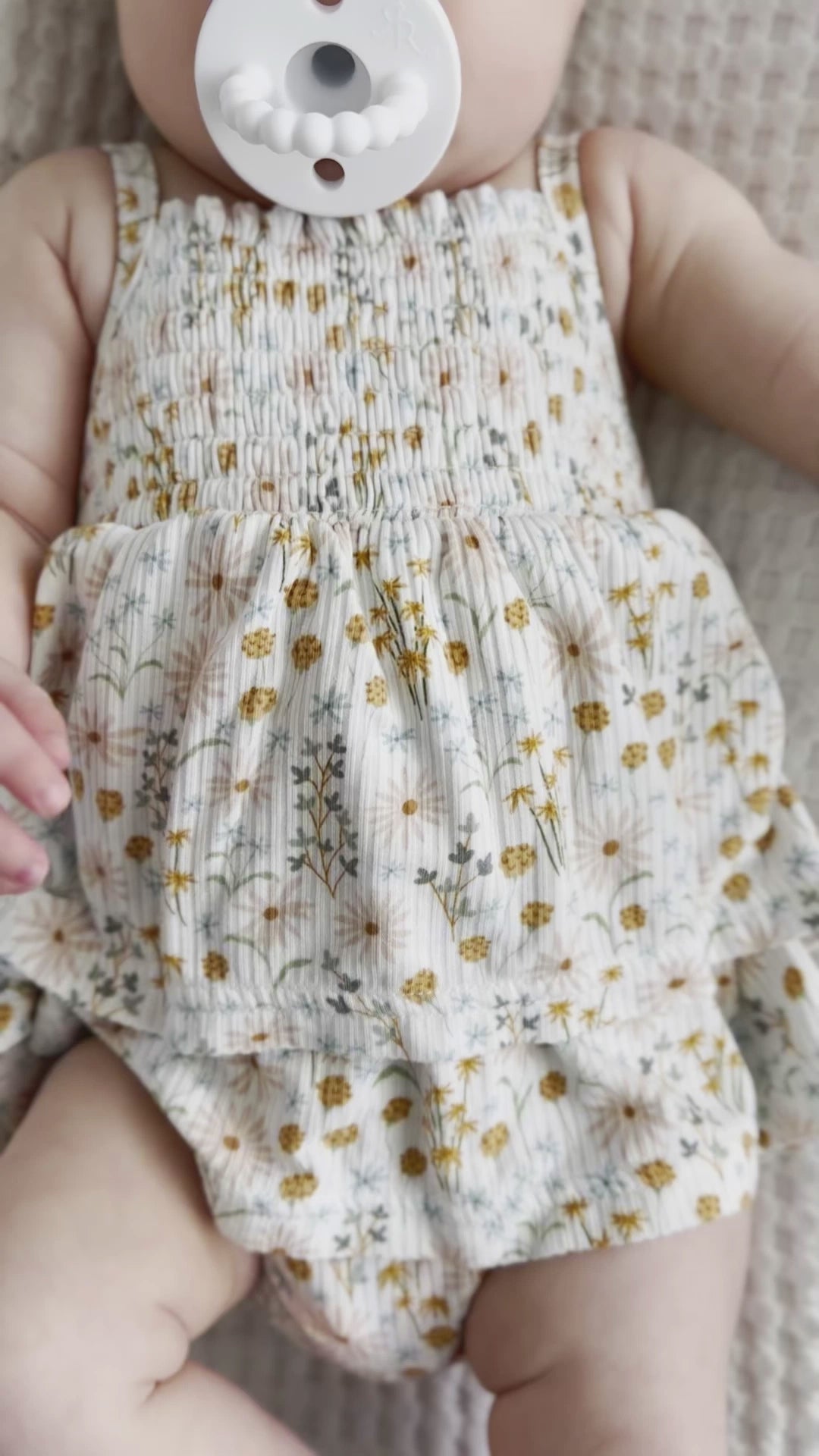 Whimsical Floral Small Ribbed Ruffle Romper