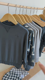 Dark Steel Blue with Brave Embroidered Bamboo French Terry Pullover