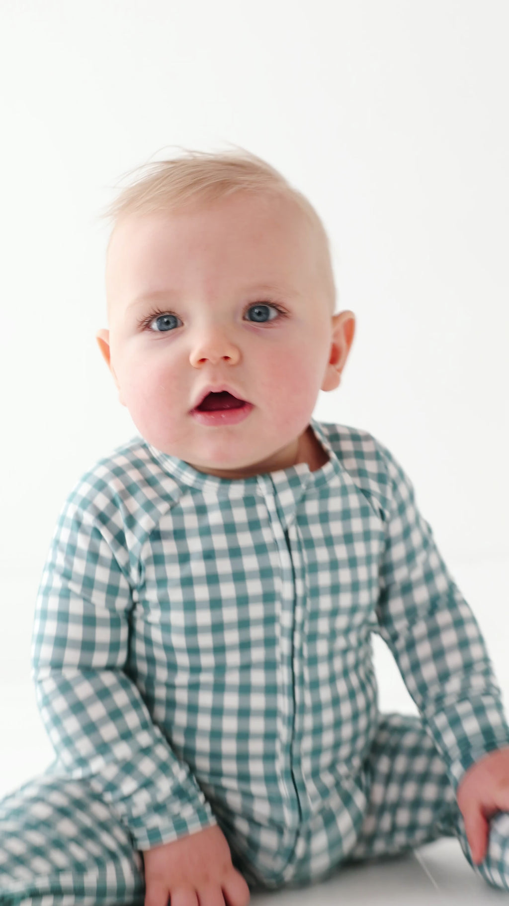 Blue Small Gingham Zip Romper