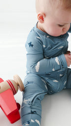 Take Flight Blue Small Ribbed Zip Romper