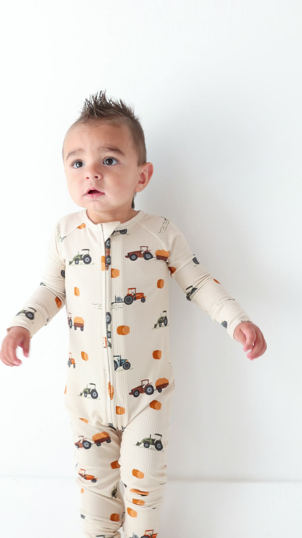 Tractors Small Ribbed Zip Romper