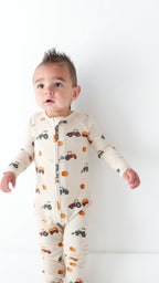 Tractors Small Ribbed Zip Romper