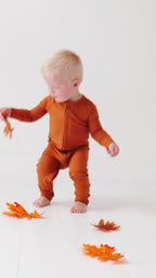 Burnt Orange Small Ribbed Zip Romper