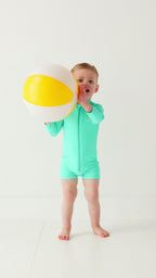 Neon Turquoise Long Sleeve Rash Guard Boy Shortie