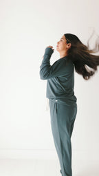 Dark Steel Blue Small Ribbed Women's Matching Set