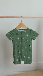 Soccer Small Ribbed Summer Zip Romper