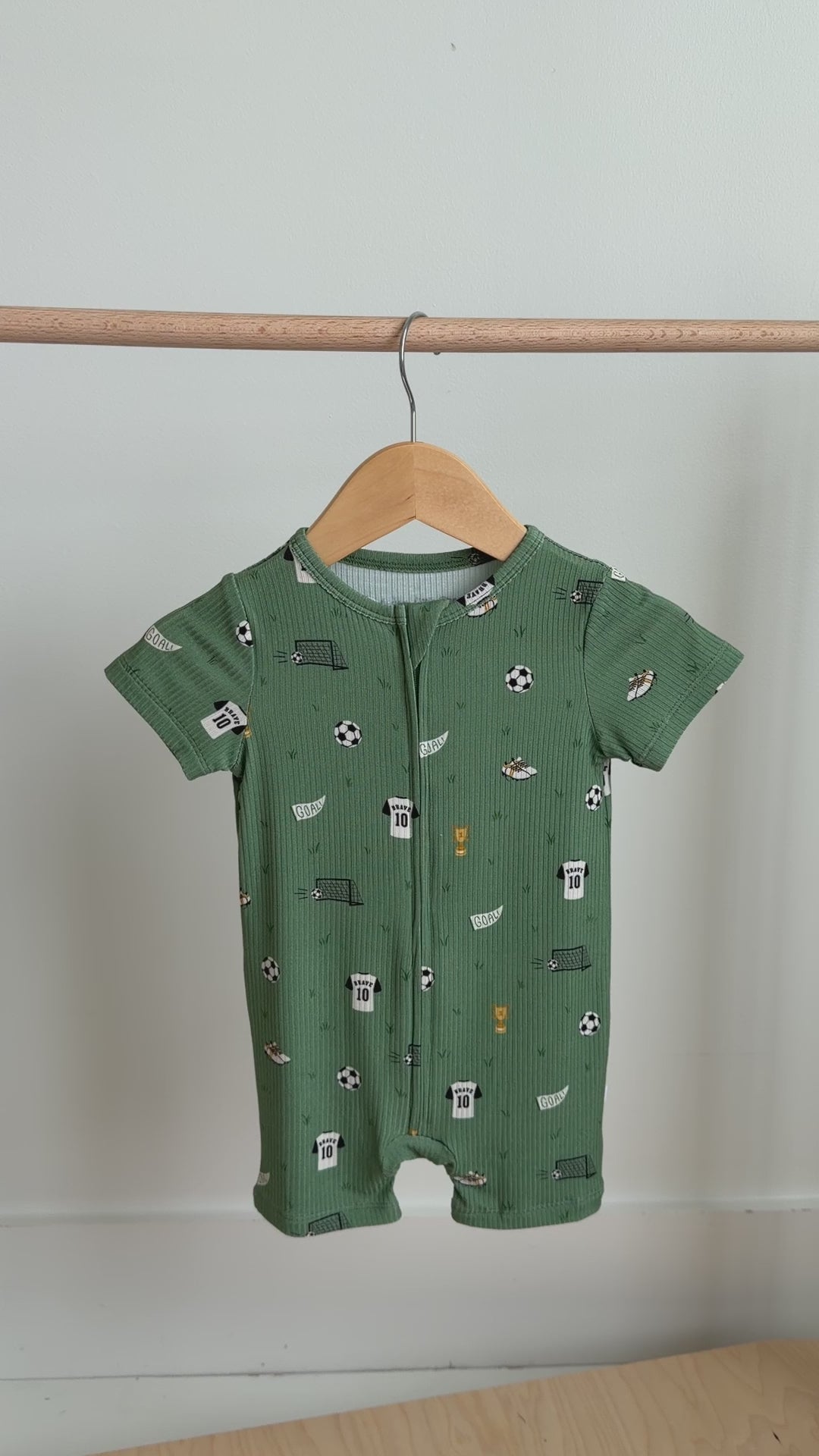 Soccer Small Ribbed Summer Zip Romper