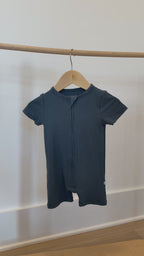 Dark Steel Blue Small Ribbed Summer Zip Romper