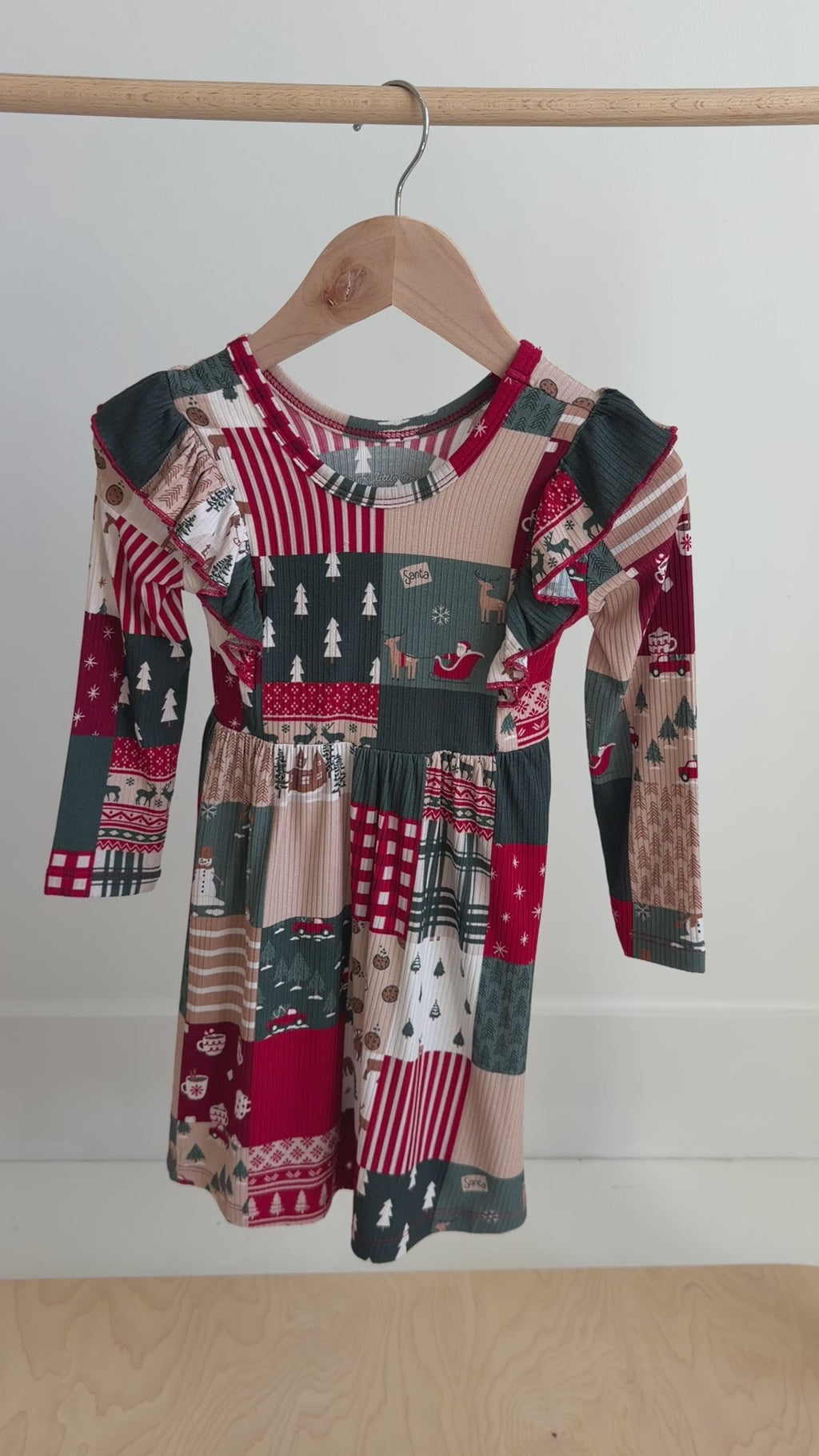 Patchwork Small Ribbed Ruffle Long Sleeve Dress