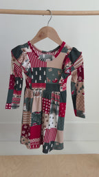 Patchwork Small Ribbed Ruffle Long Sleeve Dress