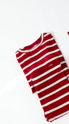 Red Wide Stripe Small Ribbed Zip Romper