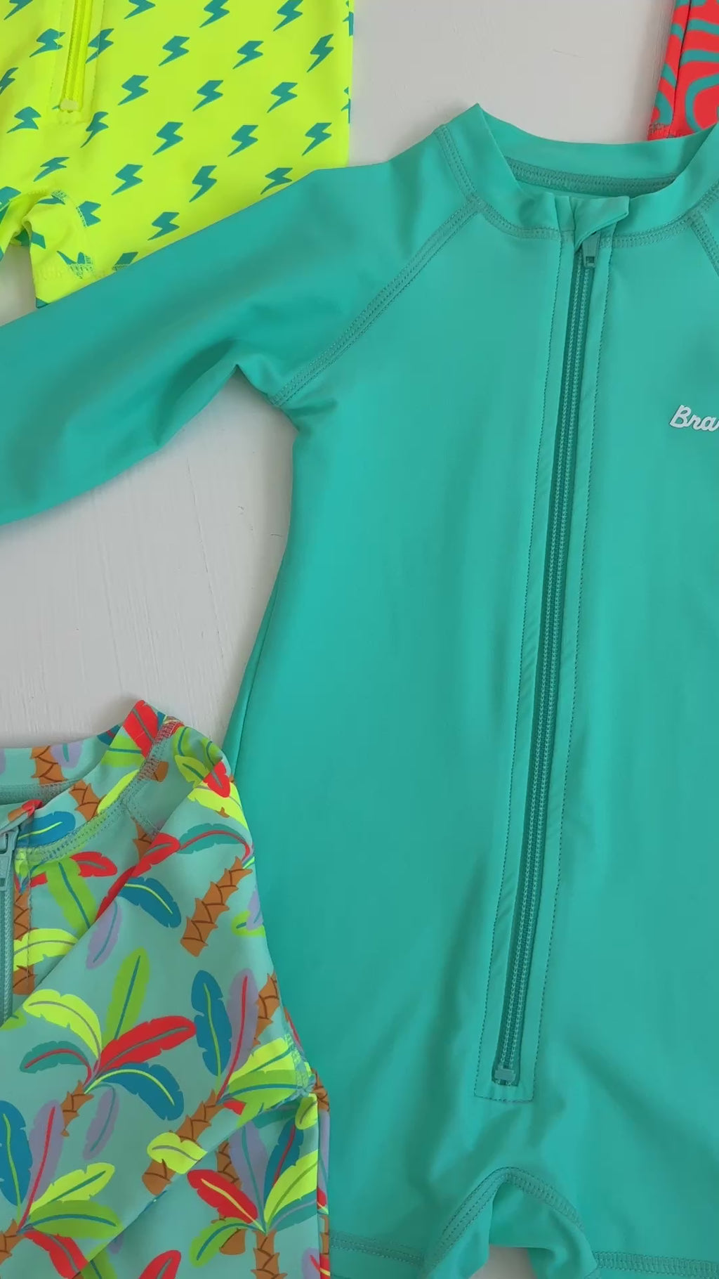Neon Turquoise Long Sleeve Rash Guard Boy Shortie