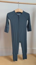 Dark Steel Blue Small Ribbed Zip Romper