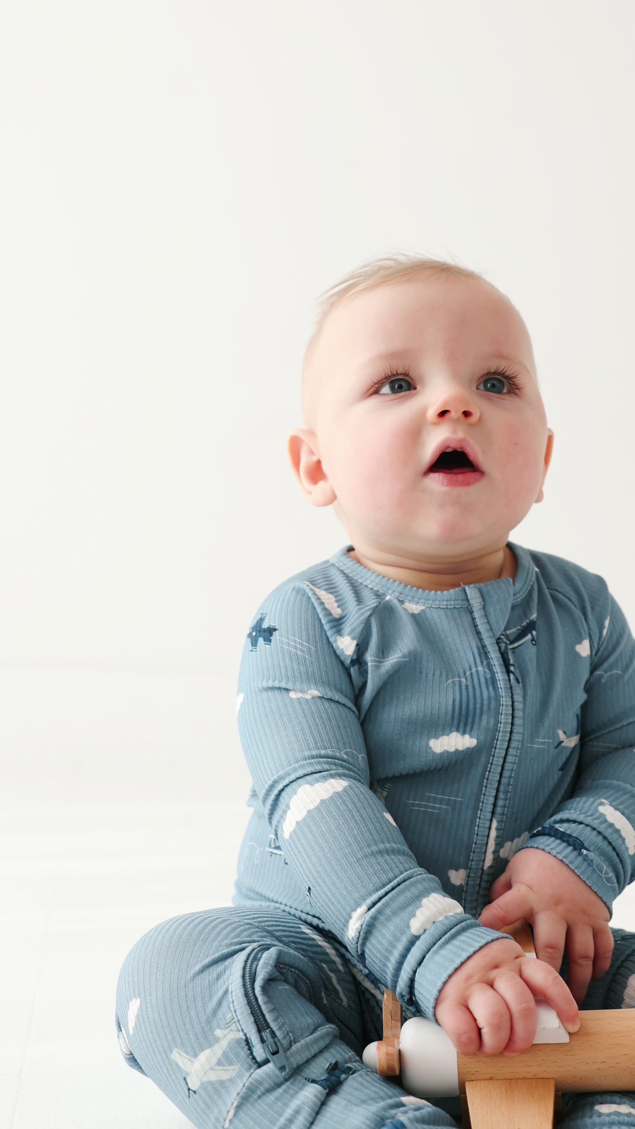 Take Flight Blue Small Ribbed Zip Romper