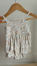 Whimsical Floral Small Ribbed Ruffle Romper