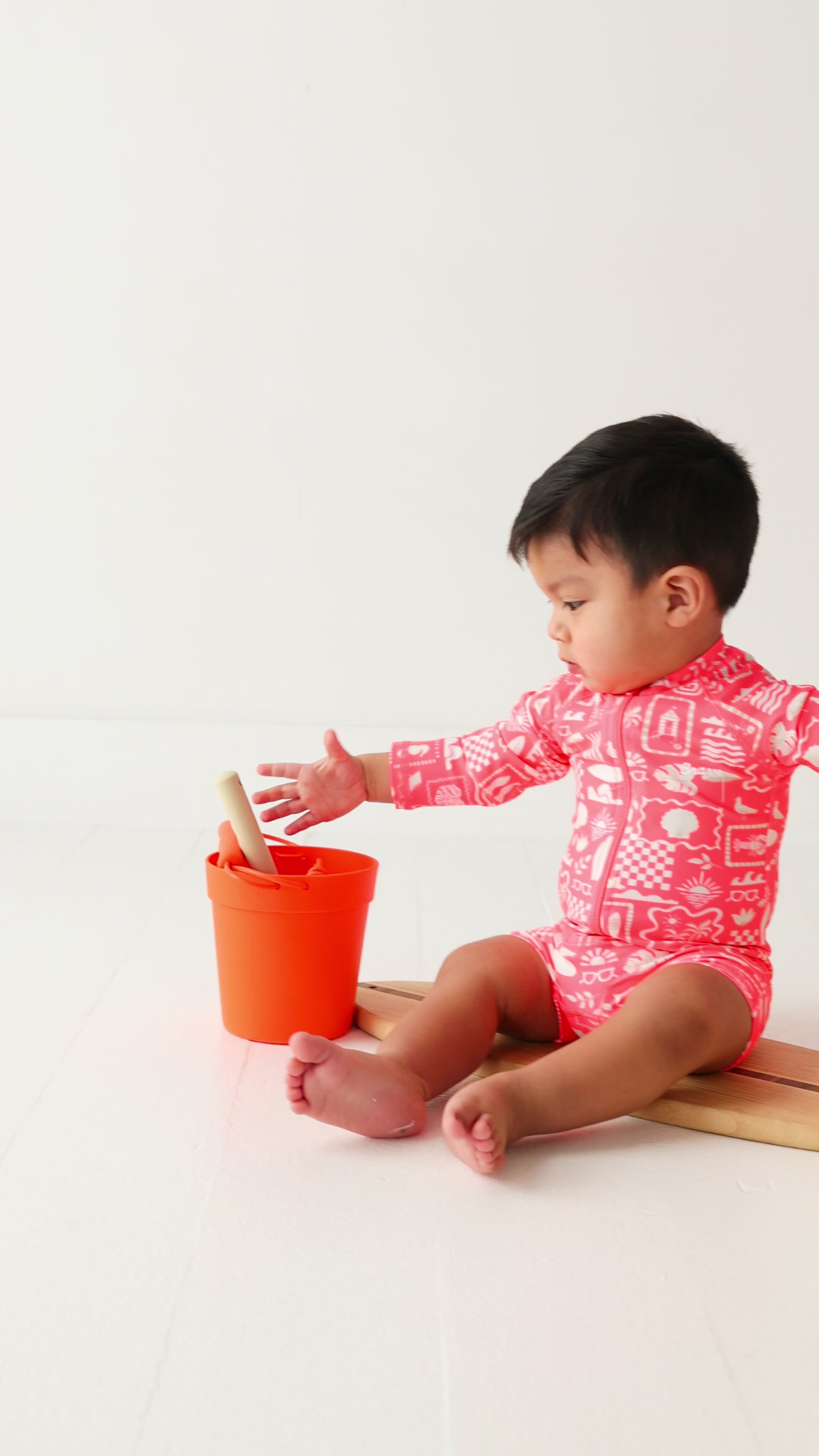 Neon Coral Summer Block Long Sleeve Rash Guard Boy Shortie