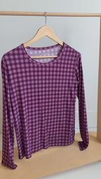 Plum Gingham Small Ribbed Women's Long Sleeve Top