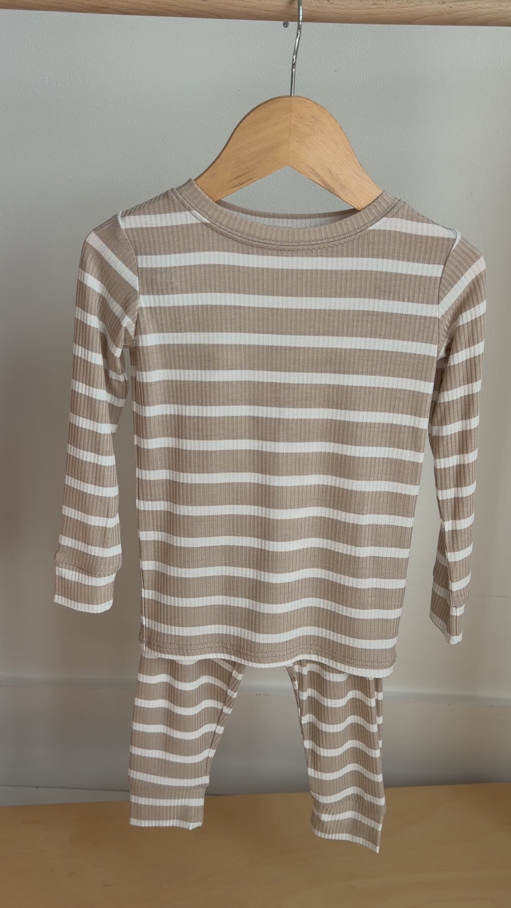 Tan Wide Stripe Small Ribbed Two-Piece Set