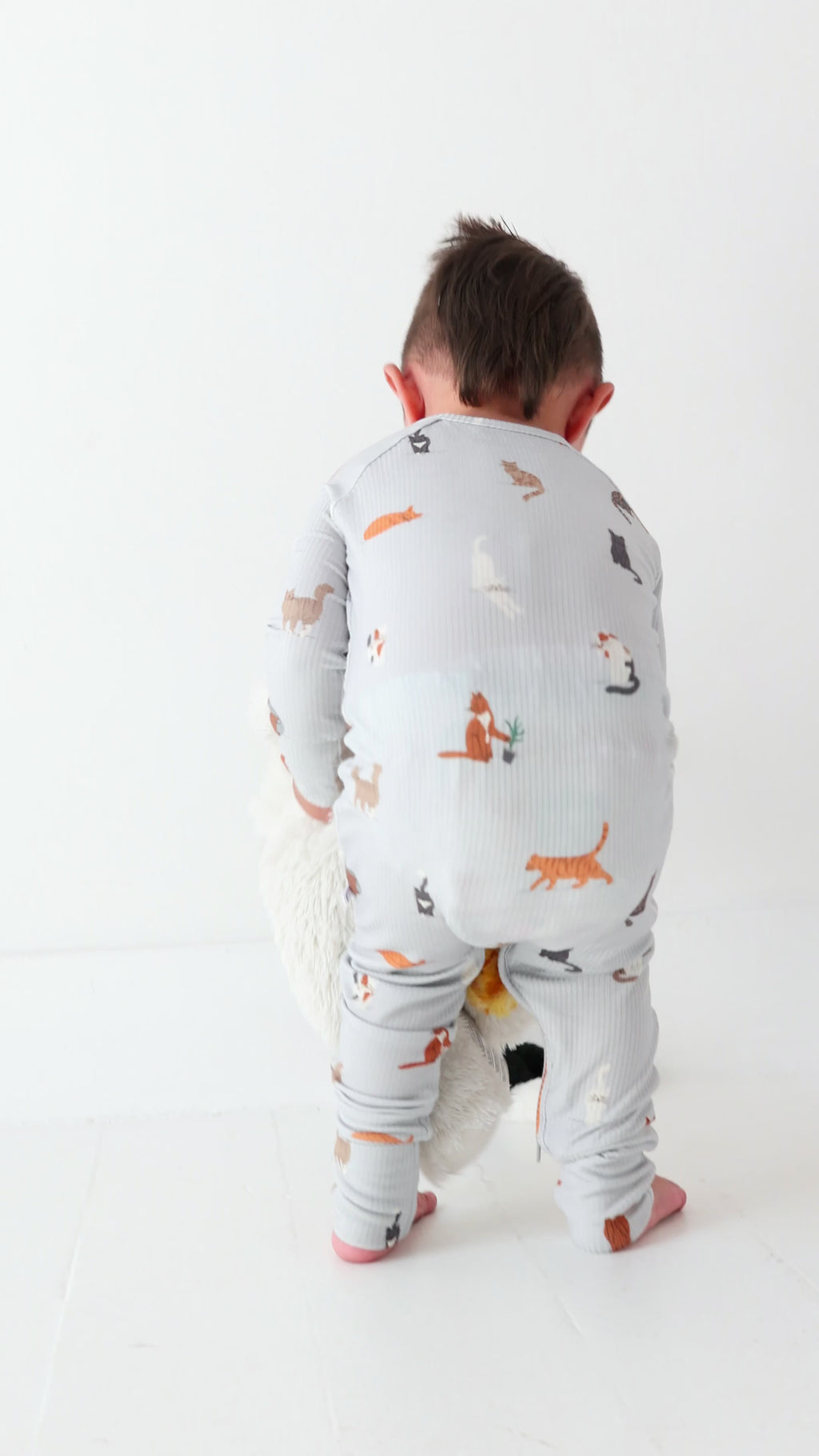 Cats Gray Small Ribbed Zip Romper
