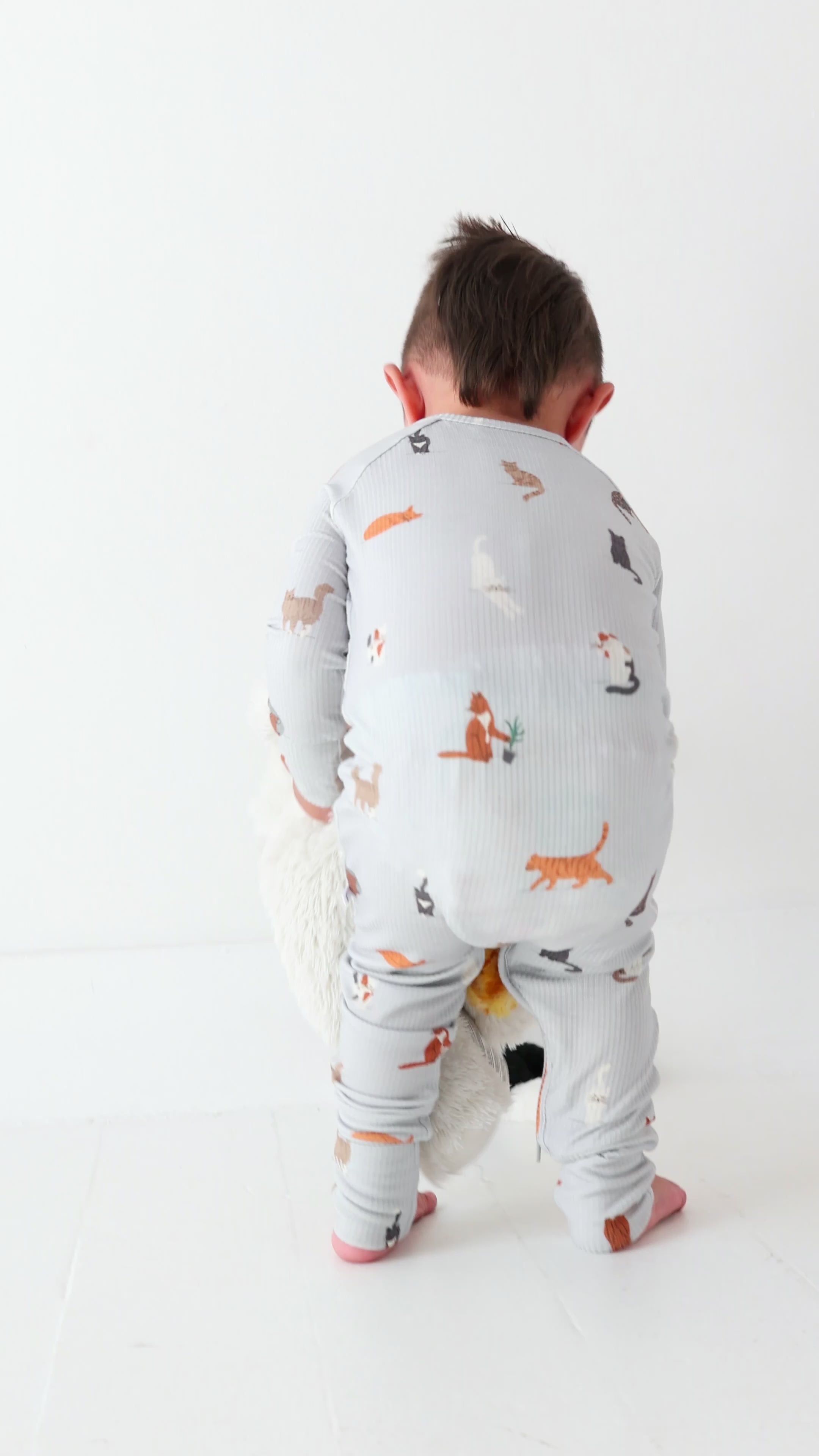 Cats Gray Small Ribbed Zip Romper