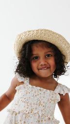 Whimsical Floral Small Ribbed Flutter Sleeve Dress