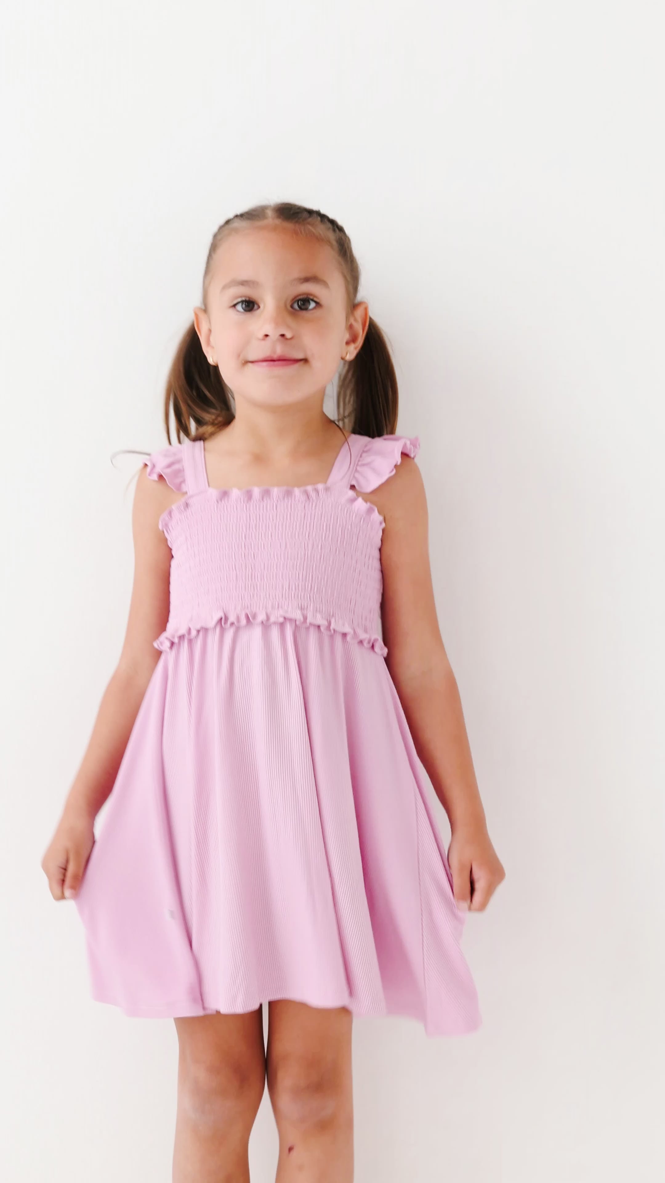 Lilac Mist Small Ribbed Flutter Sleeve Dress